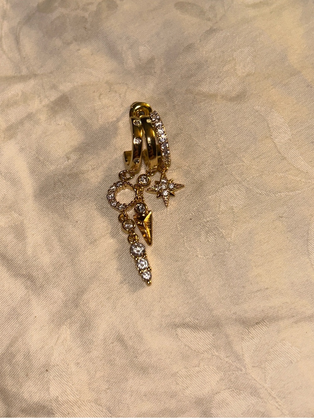 Gold Celestial Moon & Star Drop Huggie Earring ***ONE EARRING NOT A SET